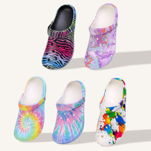 Garden Clogs Slip On Lightweight Two-way Wear Garden Clogs Comfortable Womens Tie-dye Pattern Clogs Non-slip  Beach Slides