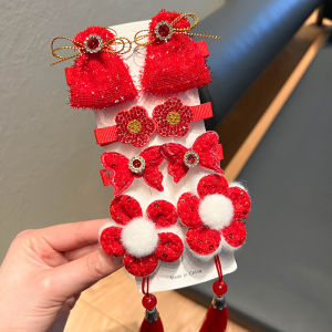 New Year Childrens Hair Clips Red Butterfly Knot Baby Bangs Side Clip Girl Hair Accessories Year End Hair Decorations