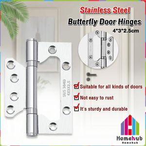 Homehub 2Pcs Stainless Steel Butterfly Door Hinges 4 Inches Silver
