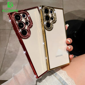 FLOVEME Luxury Plating Tansparent Bling Glitter Rhinestones Phone Case For Samsung S23 S22 Ultra S23+ S22+ Plus Lens Protection All-inclusive Diamond Clear Soft Silicone Shockproof Back Cover For Samsung S23 S22