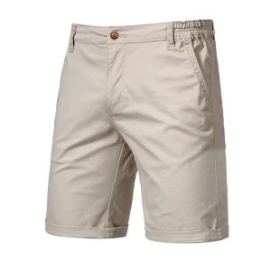 Mens Elastic-Waist Casual Short Shorts 4-Way Stretch Flat Front Shorts Summer Cotton Casual Shorts with Pocket Button Shorts