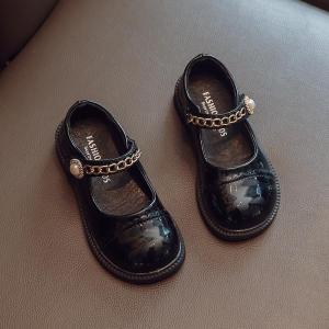 รองเท้าเด็กผู้หญิงทรงสปอร์ต PU นิ่ม ทรงสตรีทสไตล์ รองเท้าเด็กสไตล์เจ้าหญิง รองเท้าหนัง PU นิ่มสำหรับเด็ก