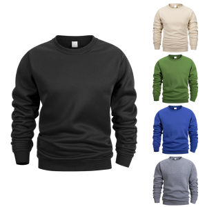Mens Crew Neck Sweatshirts Solid Color Sweatwear Spring Outdoor Casual Daily Long Sleeve Pullover Hoodie Man Sportswear