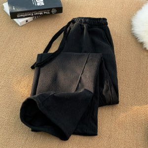 กางเกงลำลองผู้ชายสไตล์อเมริกันย้อนยุค ทรงหลวม ทรงตรง กางเกงขายาวทรงขากว้าง ผ้าคอร์ดูรอยหนา ฤดูใบไม้ร่วง/ฤดูหนาว