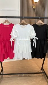 D11796 Ribbon Sleeves Double Hem Mini Dress