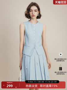 Blue Suit Vest Womens Fashion Slimming Commute Top Button Pocket Polyester Fiber round Neck Single Button Closure Pure Color