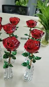 Crystal Glass Rose Flower Figurines Craft Valentines Day Gift for Girlfriend Birthday Romantic Gifts Home Table Decoration