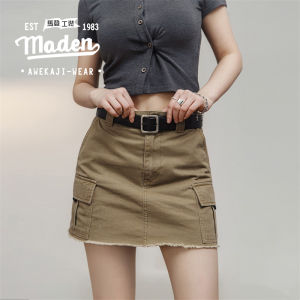 Maden Thương Hiệu Quần Áo Lao động Phong Cách Cho Phụ Nữ Và thanh niên mùa hè 2024 Mới phong cách ngắn Nhỏ Mông Váy Cao Eo Tinh Khiết Bông Váy Mỏng A-Line Váy Cô Gái Chân Váy Ngắn