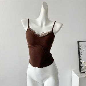 chaqi | Áo ba lỗ ren viền Pure Desire dành cho nữ mùa xuân thu mới Áo lót bên trong có đệm ngực Áo ba lỗ hở lưng