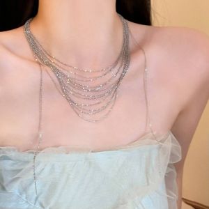 Multi-layered Tassel Necklace Korean Fashion Elegant Chain Neck Lace Accessories Jewelry for Women Girls