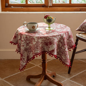 New Year Tablecloth Red Festive round Cloth Art Tea Table Cloth Waterproof Dirty Proof Vintage Atmosphere Decorative Photo Cover