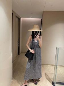 YUFUQING | Black French Strap Dress Summer New Style Womens Loose Vacation Long Dress Slimming Effect Beach Holiday Gown OL Style Polyester Fiber