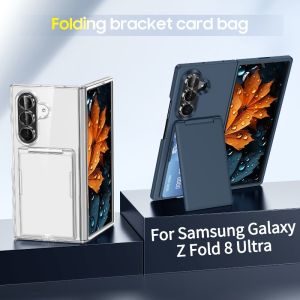 Clear Matte Silicone Card Pack & Stand Flip Case for Samsung Galaxy Z Fold 8 Ultra 7 6 5 Raised Camera Protect Shockproof Cover