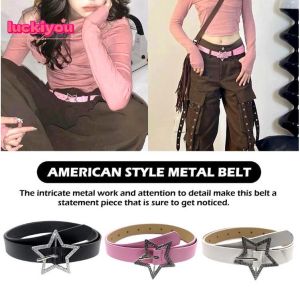 [Đặc sắc] hợp thời trang cay da PU cho Nữ Vành Đai pentagram khóa kim loại đủ hạt Dây thắt lưng Hàn Quốc Y2K cổ điển đa năng dây đeo thắt lưng