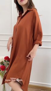 RED-Long Tunik Anastasia 2101/Dress Kemeja Korean/Tunik Kemeja