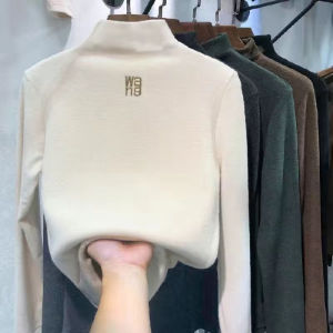 Womens Double-Sided Fleece Thermal Long Sleeve Half-High Collar T-Shirt Warm Inner Wear Student Top Outerwear 2023
