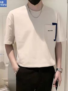 Summer Short Sleeve Trendy Brand Cotton T-Shirt 2024 New Mens Fashion Top Half Sleeve Cool And Handsome Pure Cotton Tee