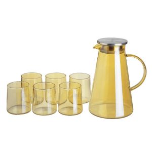 Bộ Bình Thủy Tinh Chịu Nhiệt Kèm 6 Cốc Không Quai Cao Cấp