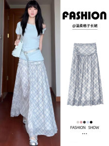 High Waist Plaid Mini Skirt Womens Summer 2025 New A-Line Gauze Skirt Elegant Large Flounce Grid Umbrella Skirt