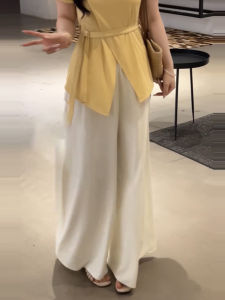 Quần Ống Rộng Cạp Cao Màu Trắng Cho Nữ Mùa Hè Dáng Quả Lê Quần Ống Đứng Dài Đến Sàn Rộng Rãi Thoải Mái