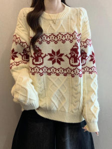 Thick Knitted Christmas Patterned Turtleneck Sweater for Women Autumn Winter plus Size Soft Lazy Style Big MM Cabled Sweater