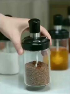 3PCS Glass Spice Canister With Lid and Spoon | High Quality Spice Seasoning Oil Storage Tank | Only Seal Glass Jar With Spoon | Seasoning Bottle Dispensers | Jam Bottle Kitchen Storage Container