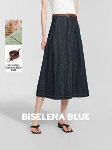 BEIQIANI | High Waist Slim Fit A-Line Linen Denim Skirt