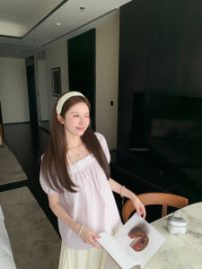 YANGRUOYU French Collar Embroidered Doll Shirt Versatile Stylish Summer Cotton Blend Shirt Straight Cut Commute Style Short Sleeve