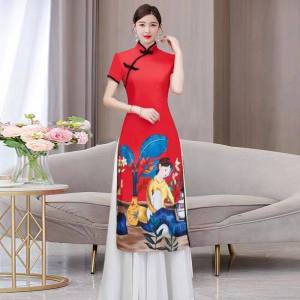 New 2025 Large Size Long Evening Gown Cheongsam Style Stage Performance Fashion Show Tea Costume Dress Traditional Chinese Ethnicity