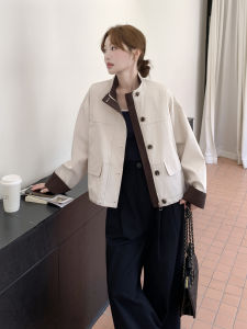 Fashionable Korean Style Womens Coat in Beige Color 2025 Autumn New Arrival Slimming Short Outerwear for Small Figures