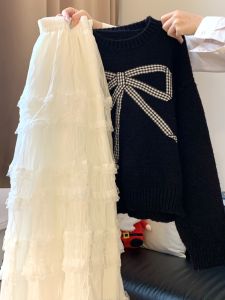 Sweet Lace Trim Mesh Half Skirt High Waist Womens Long A-Line Puffy Skirt Elegant Long Dress Korean Style Commute Fashion