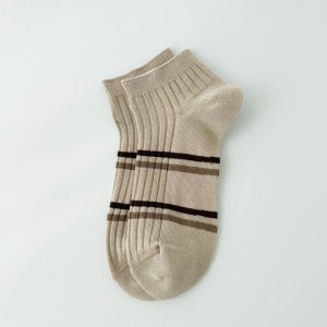 Womens Socks Spring & Fall Double Needle Cotton White in Thin Section Socks Japanese College Style Low Top Shallow Mouth Brown Short Ankle Socks
