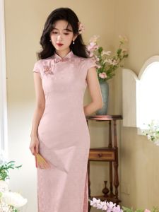 New Chinese Style Long Qipao Dress Young Daily Wear Elegant Lady Dress Breathable Lightweight Floral Print Short Sleeve
