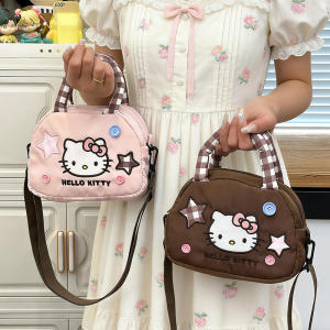 Sanrio | Cute Kitty Crossbody Bag Checkered Commuter Handbag Creative Cartoon Shoulder Bag Gift for Girlfriend