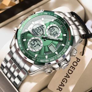 POEDAGAR Genuine Mens Watch Stainless Steel Strap Luminous Calendar Waterproof Chronograph Multifunctional Watch E108