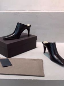 French Style High Heels Leather Mules Womens Summer Fashion Outdoor Vintage Slip-On Head Cover Slippers Glue Stick Shoes