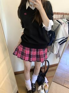 Original High Waist Plaid Mini Skirt Student School Uniform Style Half-length Skirts Commute Look Autumn Season High Waist