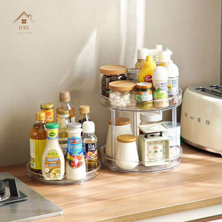 DXL Transparent Rotatable Kitchen Condiment Storage Rack Seasoning 360 ...