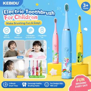 KEBIDU Electric Ultrasonic Toothbrush Children Electric Toothbrush Acoustic Wave Cute Soft Hair Electric Teeth Brush Double Sided Clean Childrens Dental Care