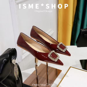 Comfortable Flat Heel Metal Buckle Plain Color Painted Leather Sharp Pointed Toe Casual Fashion Single Shoes for Women