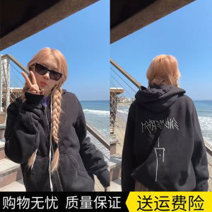 Rose Park Caiying Same Fashion Early Autumn Zipper Sweater Coat Couple Back Print Hooded Loose Casual Top
