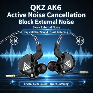 QKZ AK6 Sport Wired Earphones 3.5mm HiFi Bass In-Ear Headphones Noise Cancelling Mic Headset for Running Gym