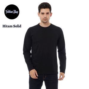 Kaos Polos Pria Oneck Lengan Panjang Bahan Katun Combed 30s Warna Hitam Solid