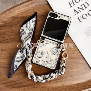 Full Cover Samsung ZFlip6 Case Womens Handheld Crossbody Chain Anti-Fall Protection Shell Artistic Simplicity Eco-Friendly