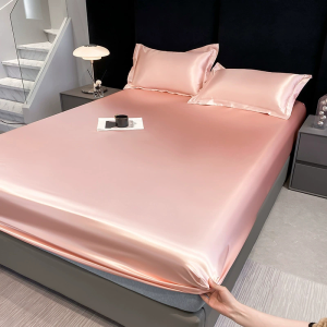 HOYAA Cooling Silk Bedsheet Hypoallergenic Smooth Satin Silky Full Garterized Fitted Bedsheets