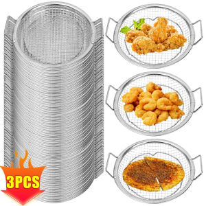 ตาข่ายกรองสเตนเลส3ชิ้นกรองสิ่งประดิษฐ์ระบายน้ำมันในหูสองชั้นอุปกรณ์กระทะไฟฟ้าอุปกรณ์ทำอาหารในครัวเครื่องกรองสารตกค้าง
