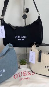 Guess กระเป๋าผ้า สะพายข้าง ทรงพอช 2 สาย