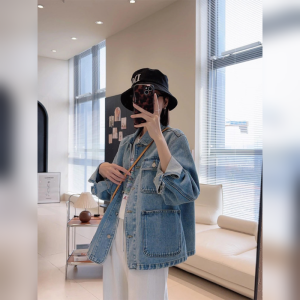 YUFUQING | Washed Denim Jacket Casual Workwear Stylish Design Spring Season Long Sleeve Pear Shaped Womens Jacket Outerwear Top