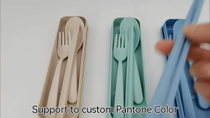 3pcs Portable Eco-friendly Wheat Straw Tableware Spoon Fork Chopstick Cutlery Set with Box