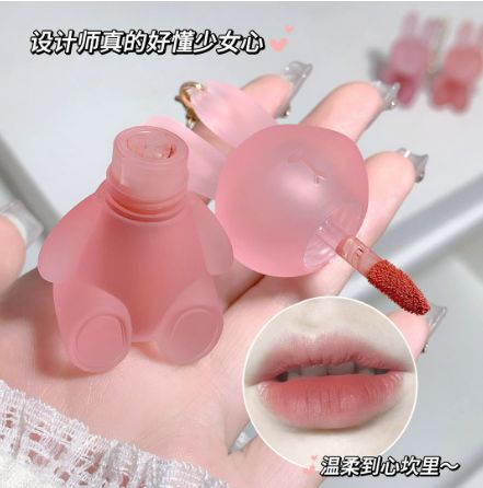 Gege Bear Lip Gloss Cute Rabbit Keychain Lip Glaze Velvet Lip Mud Long Lasting Matte Waterproof Whitening Non Fading Non Stick Cup Lipstick Makeup